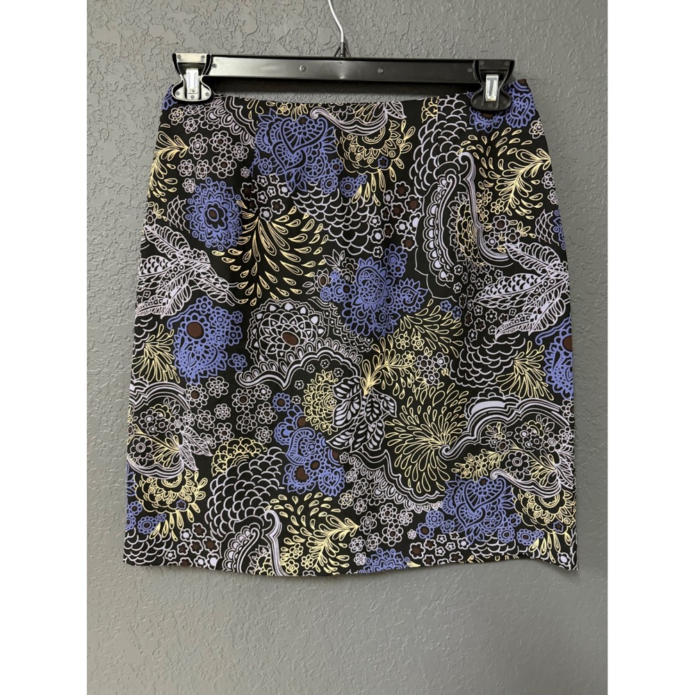 AGB Byer California Floral Paisley Pencil Skirt Black Purple Yellow Size 10